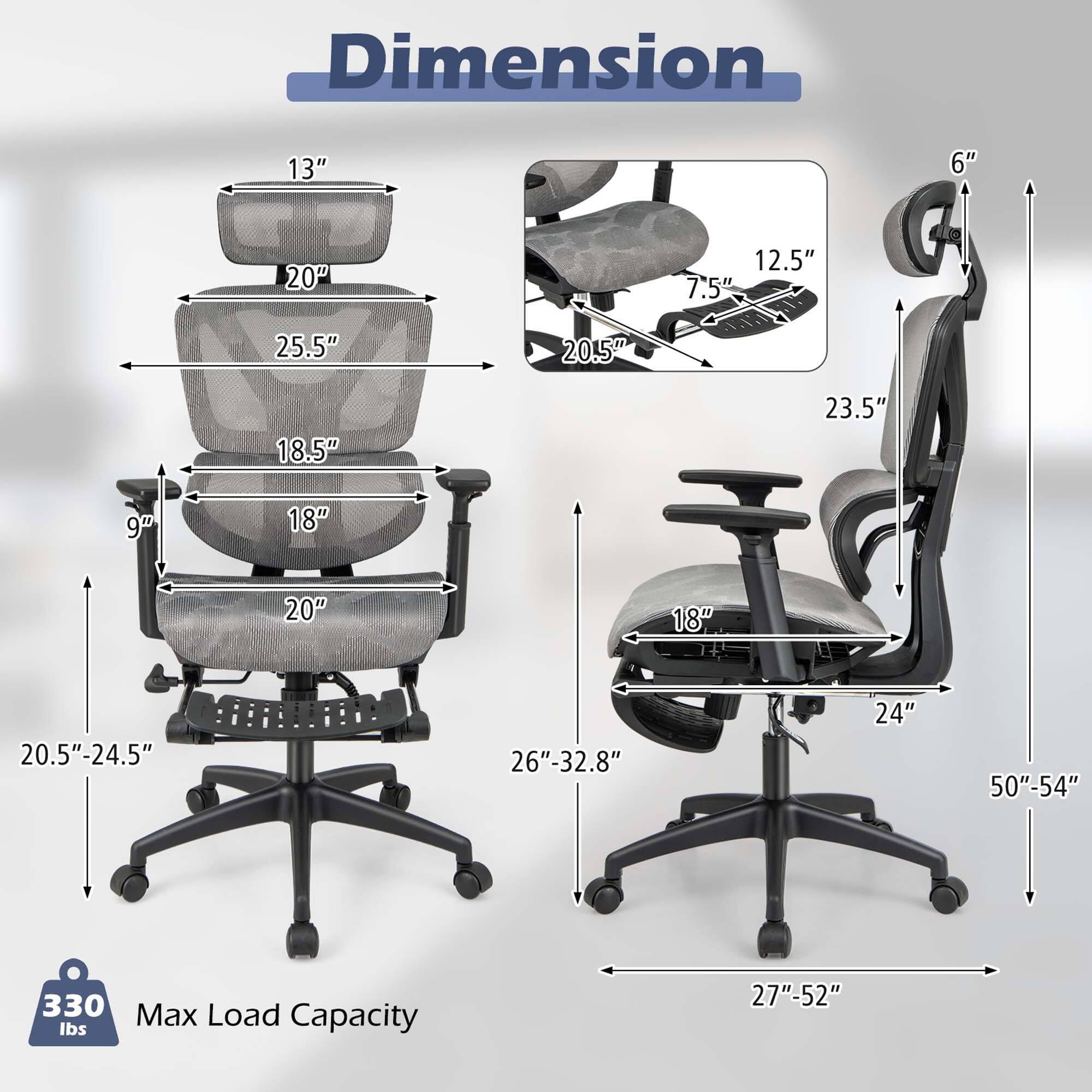 Dimension: 13", 6", 20", 12.5", 7.5", 25.5", 20.5", 18.5", 23.5", 9", 18", 20", 20.5"-24.5", 26"-32.8", 24", 50"-54", 27"-52", 330 Max Load Capacity