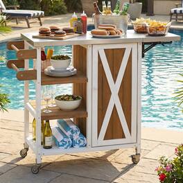 Anysun - Foldable Outdoor Kitchen Island Cart with Lockable Wheels - Portable Prep Station, Storage Cabinet & Towel Rack