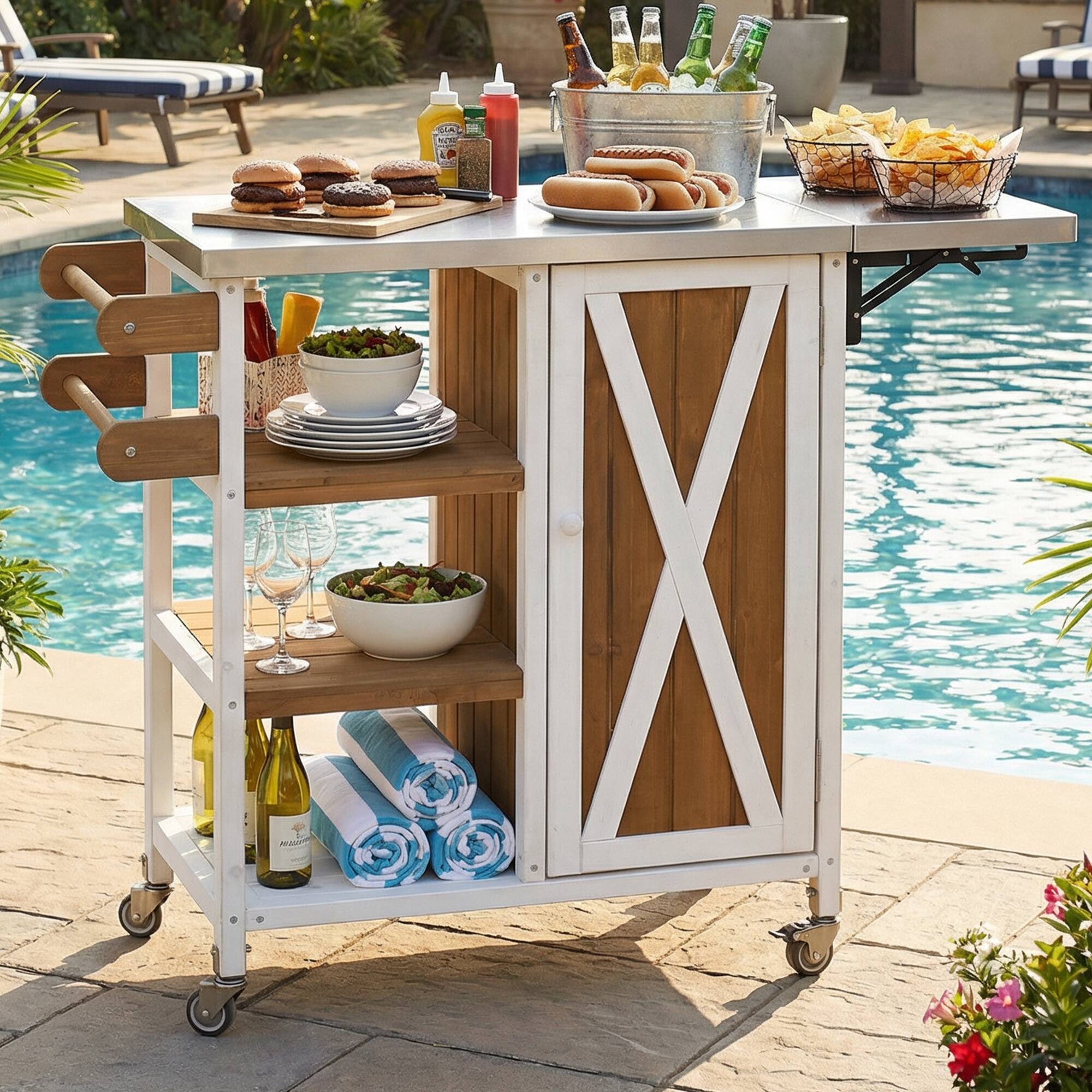 Front. Anysun - Foldable Outdoor Kitchen Island Cart with Lockable Wheels - Portable Prep Station, Storage Cabinet & Towel Rack.