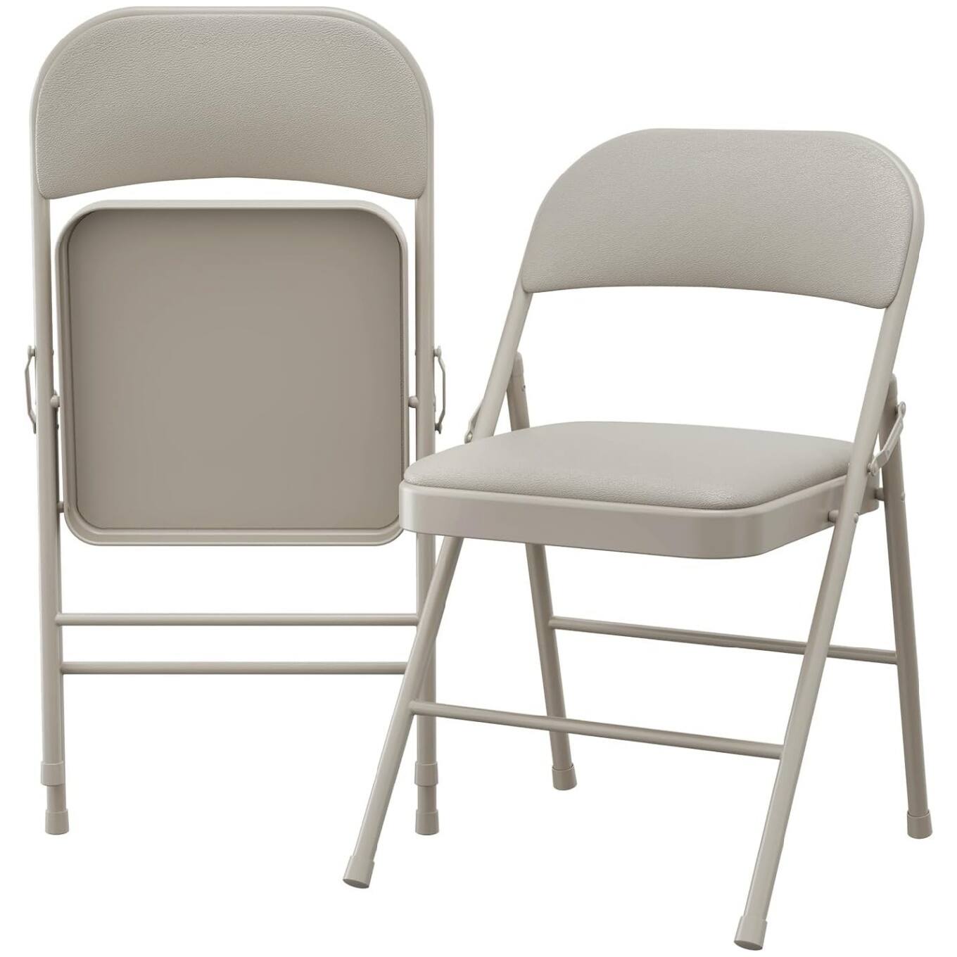 Front. GARVEE - 2 Pack Outdoor Folding Chairs, Portable Stackable Foldable Chairs with Padded Cushion - Beige.