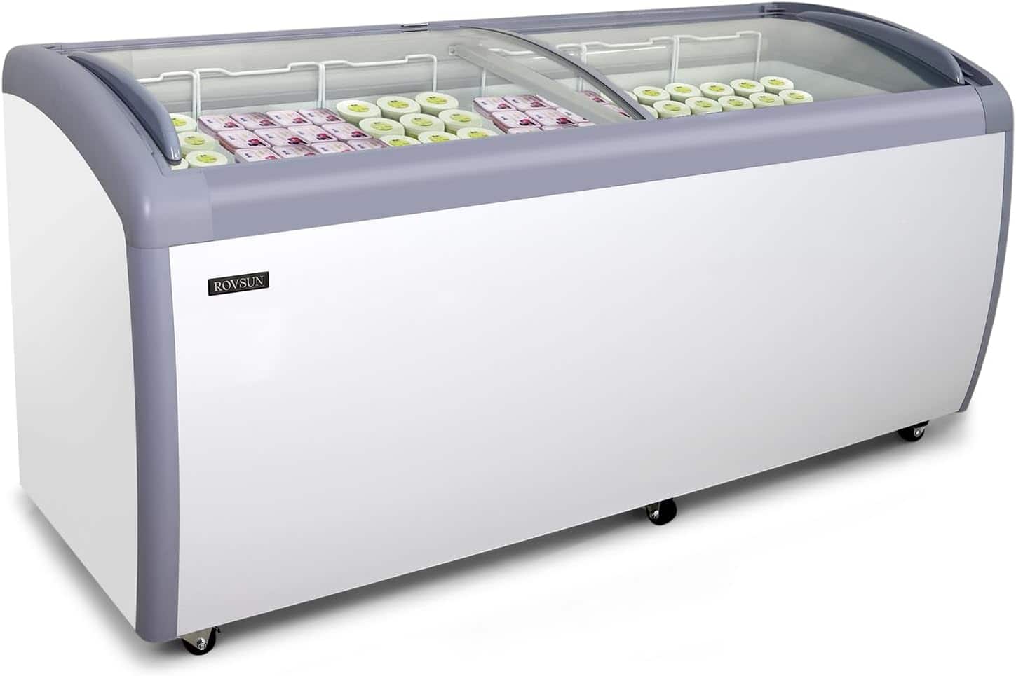 Winado - 19 Cu.Ft Commercial Ice Cream Freezer, 71" Chest Freezer Glass Top Display Case w/4 Removable Baskets, Lockable Wheels - White