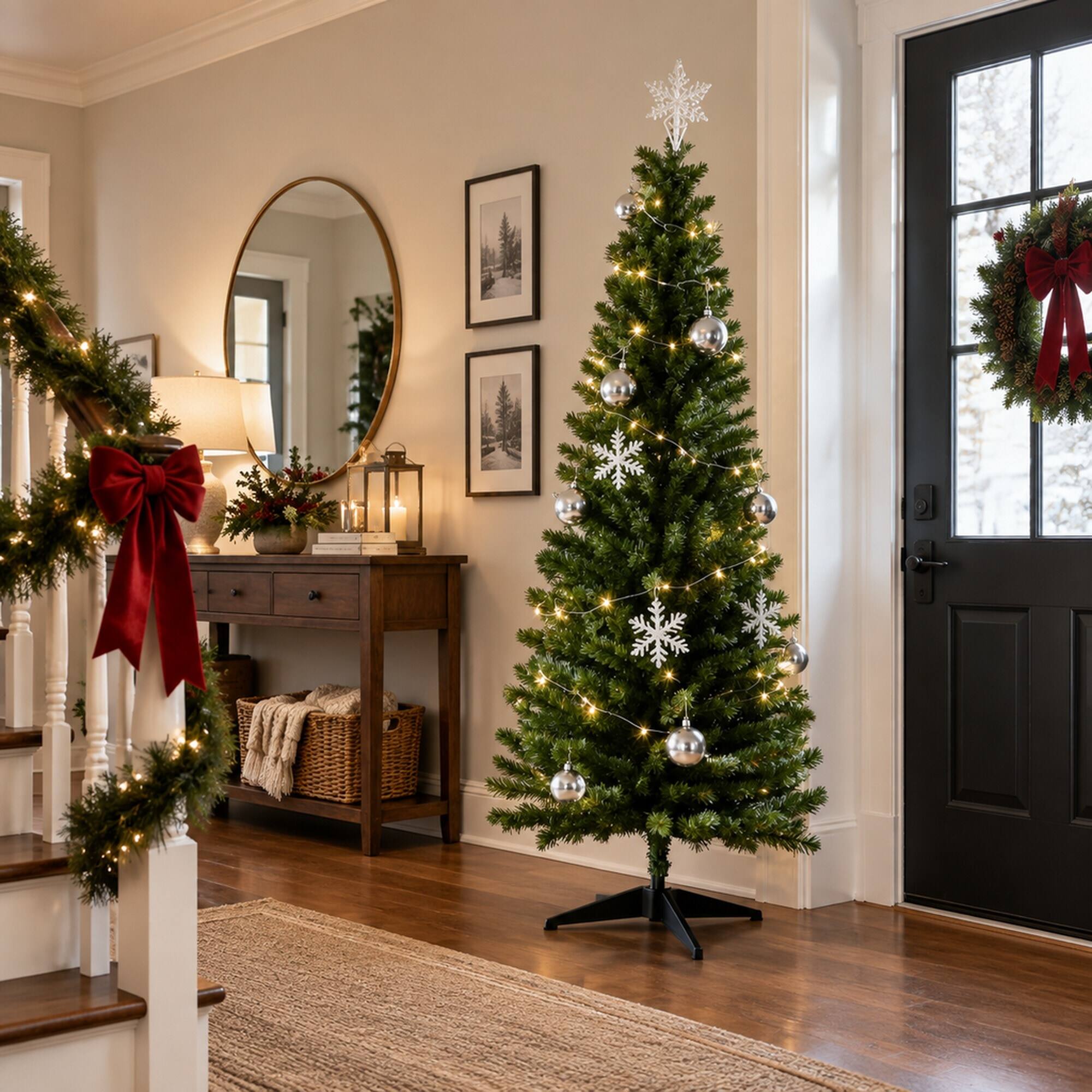 RYHNUYNE Artificial Pencil Slim Christmas Tree With Plastic Stand ...
