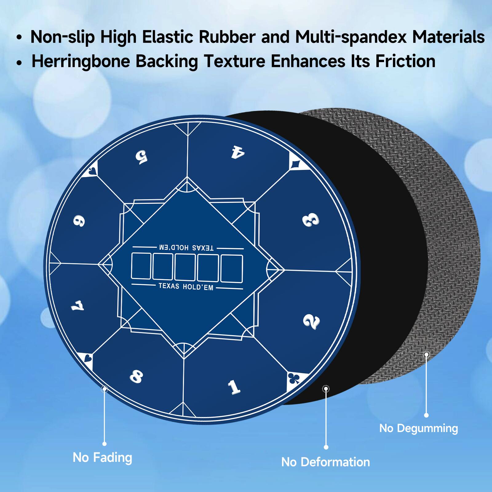 Non-slip High Elastic Rubber and Multi-spandex Materials Herringbone Backing Texture Enhances Its Friction

No Degumming
No Fading
No Deformation