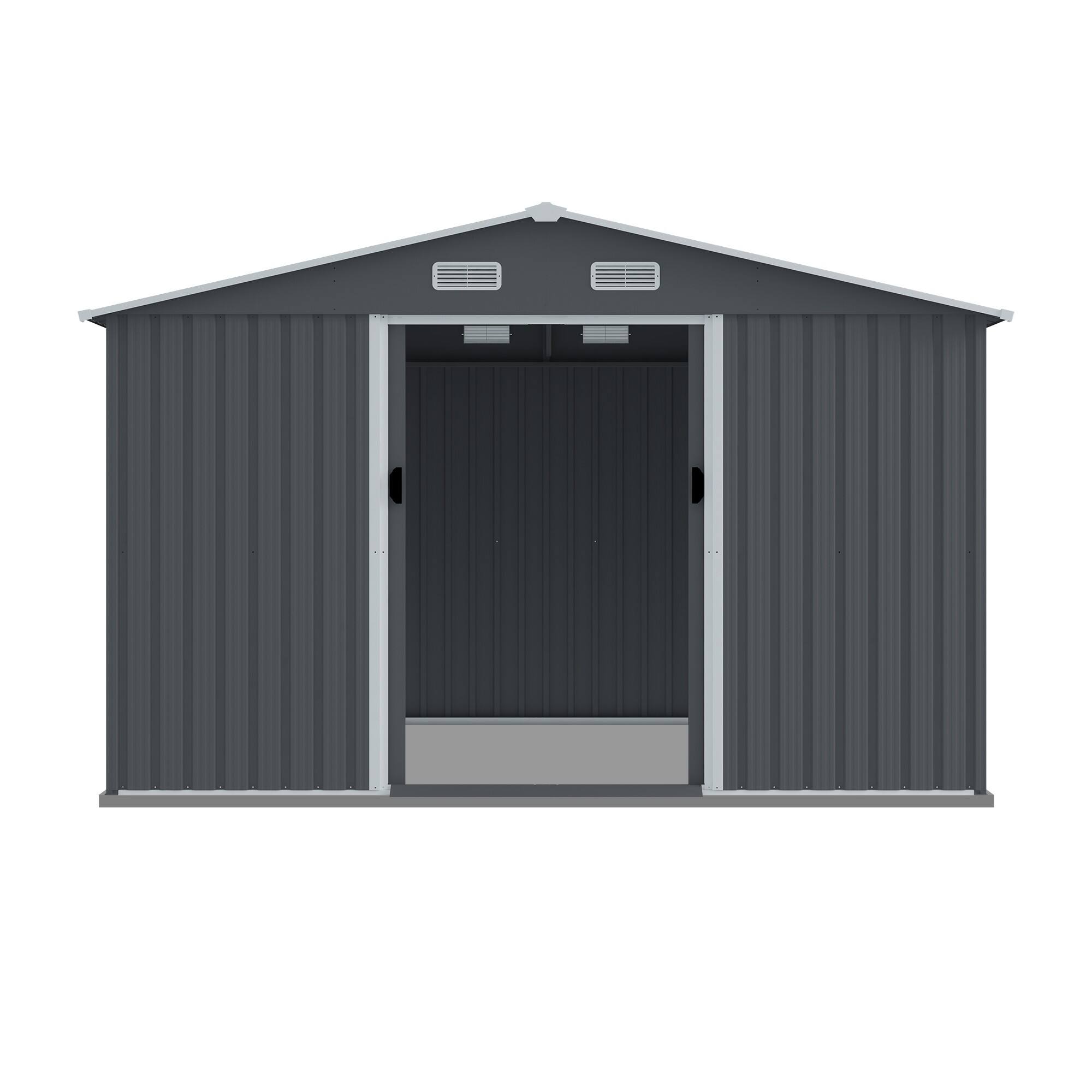 Alt View 2. Boyel Living - 8x10 FT Heavy Duty Metal Outdoor Storage Tool Shed with Sliding Doors & Air Vent - Gray.