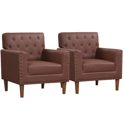Front. Gymax - Gymax 2PCS Mid Century Modern Accent Chair w/Button Tufted Decoration Rivets Home Brown - Brown.