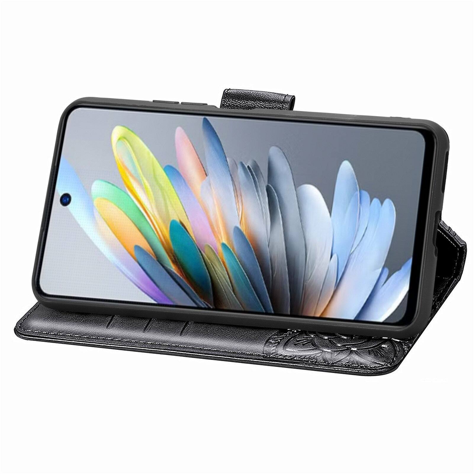 Back. UUCOVER - PU Leather Wallet Case for Motorola G 5G (2025) with Card Cash Holder, Magnetic Clasp Flip Stand Cover with Wrist Strap - Black.