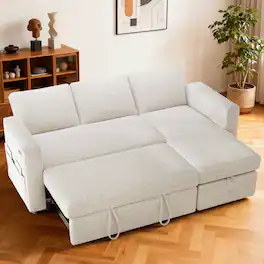 Dyonery - 81" Sleeper Sofa Bed with Pull Out Bed L Shaped Sectional Sleeper Sofa, Tool-Free Assembly, Chenille Beige - Beige