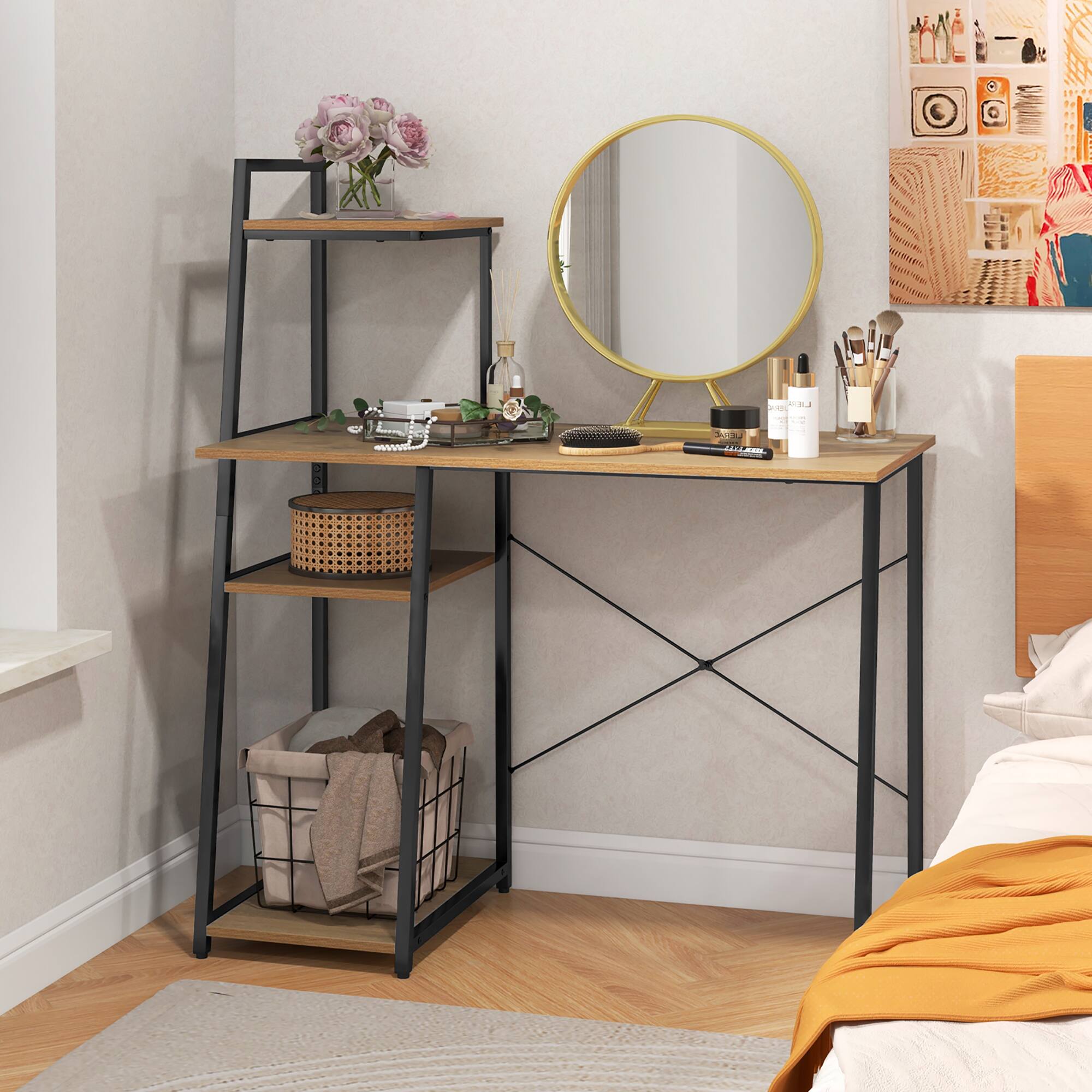 Alt View 8. Gymax - Gymax Home Office Desk Computer Desk w/ Bookshelf Host Stand Metal Frame Study Writing Desk - Brown.