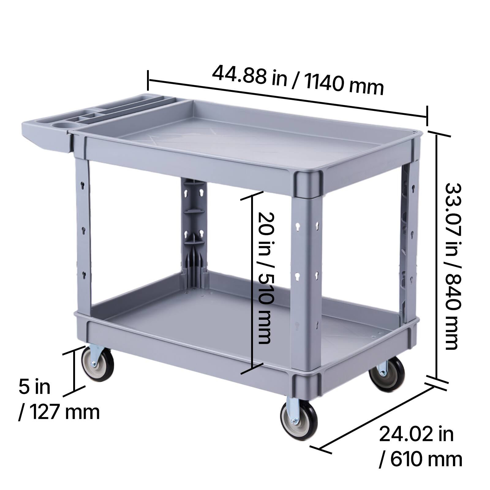44.88 in / 1140 mm  
5 in / 127 mm  
20 in / 510 mm  
33.07 in / 840 mm  
24.02 in / 610 mm