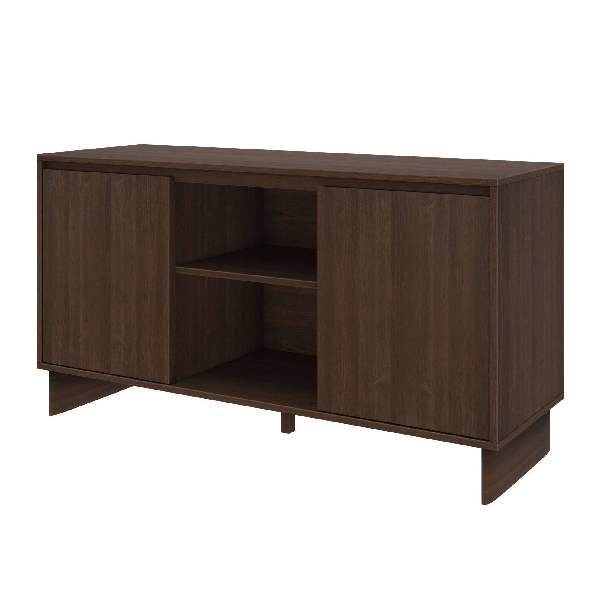 Alt View 9. Plank+Beam - Modern TV Stand/Sideboard, 2 Door w/ Middle Shelf  (1499 x 406 x 762mm / 59 x 16 x 30in), Walnut - Walnut.