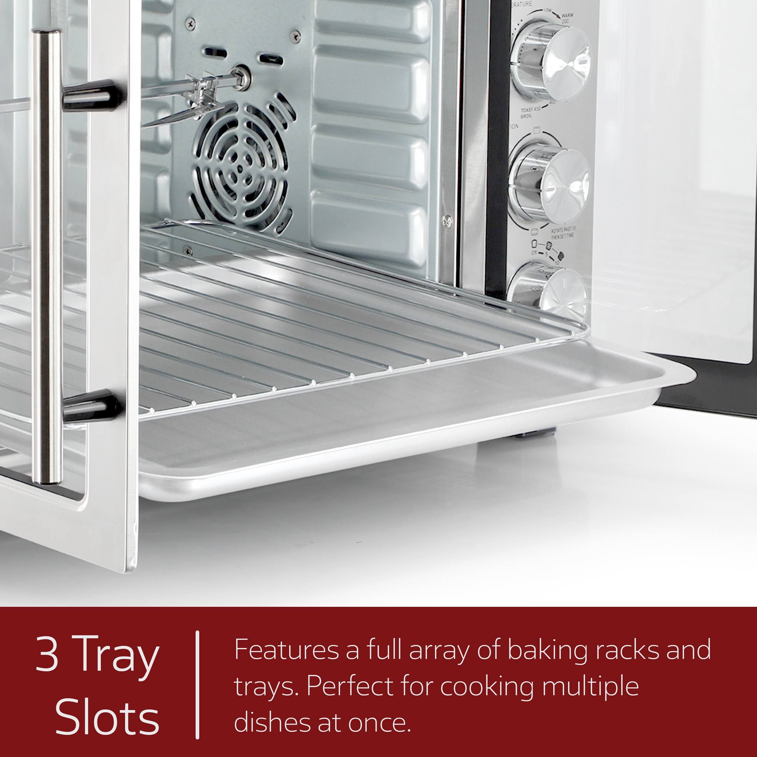 3 Tray Slots
Features a full array of baking racks and trays. Perfect for cooking multiple dishes at once.
