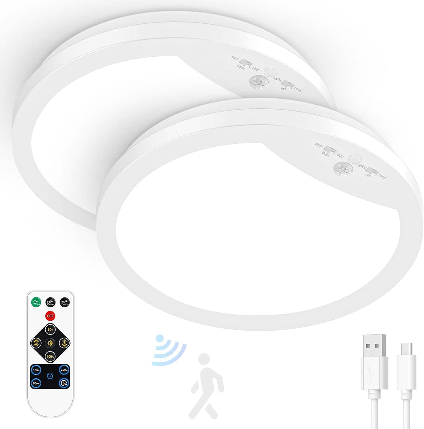 Nordic Hygge - 2-Pack Rechargeable Motion Sensor Ceiling Lights with Remote