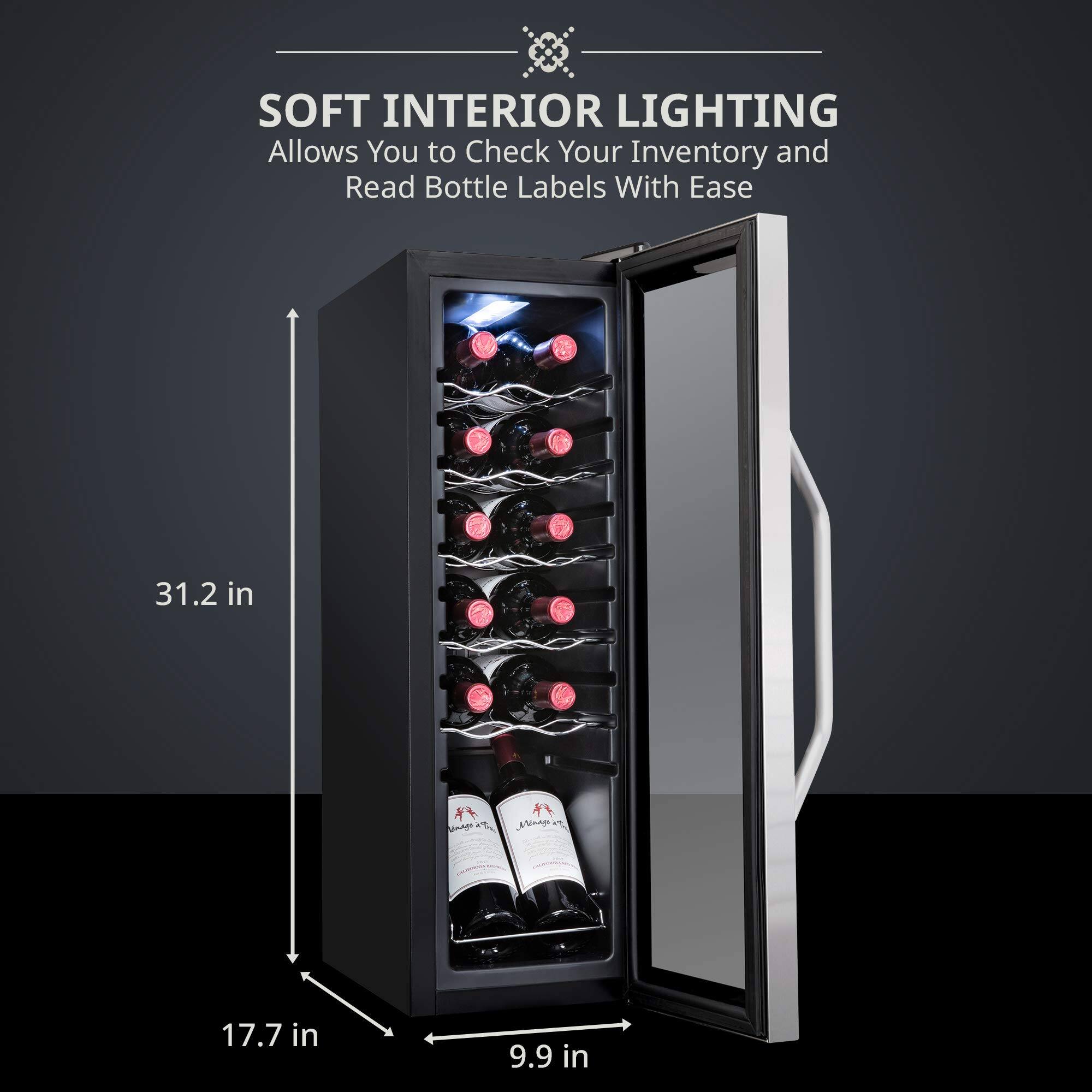 SOFT INTERIOR LIGHTING  
Allows You to Check Your Inventory and Read Bottle Labels With Ease  

31.2 in  
17.7 in  
9.9 in
