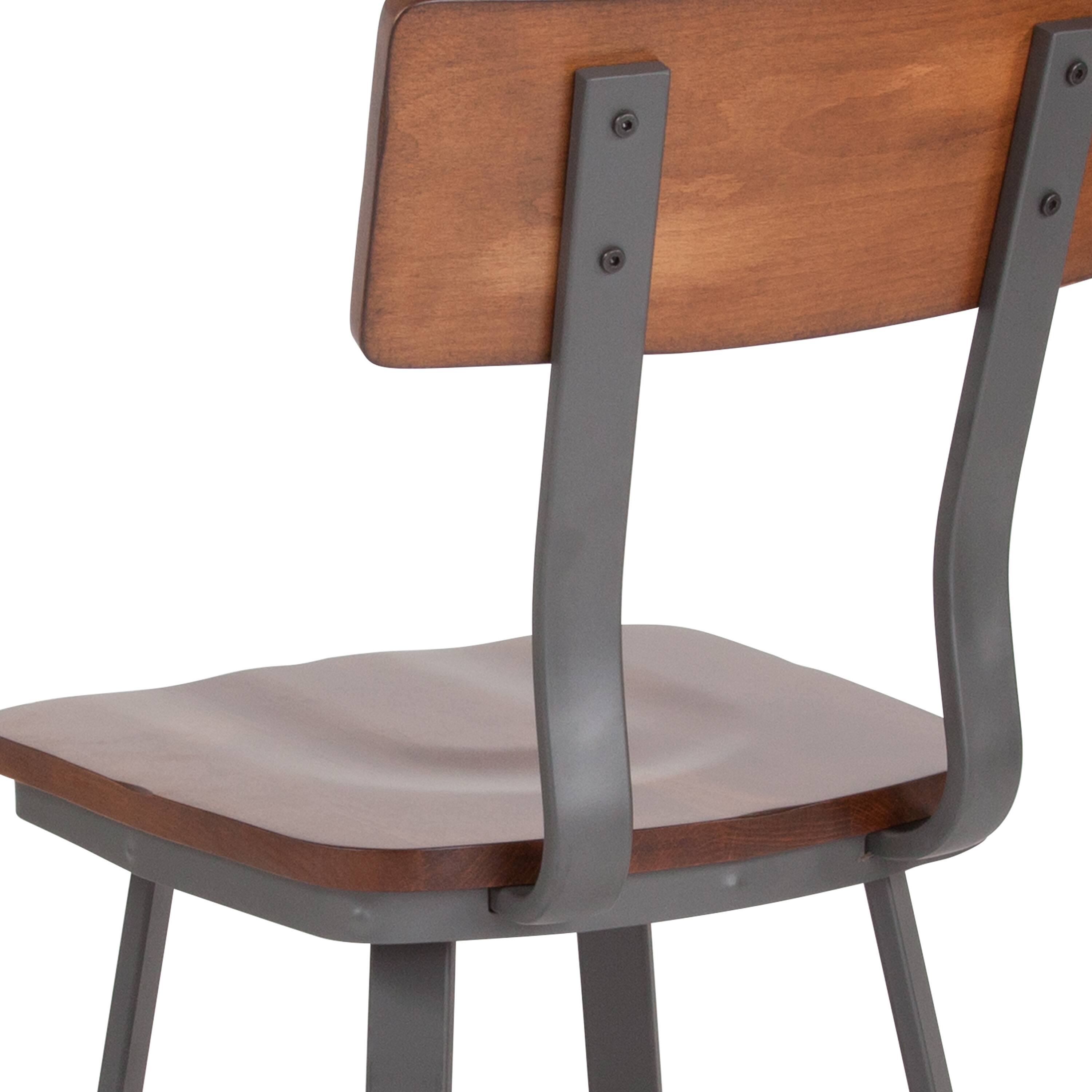 Alt View 9. Emma + Oliver - Restaurant Chair with Wood Seat & Back and Powder Coat Frame - Rustic Walnut.