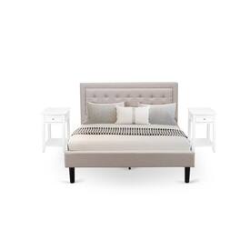 East West Furniture - FN08Q-2DE05 3-Pc Platform Queen Bedroom Set with 1 Upholstered Bed and 2 Nightstands - Linen Fabric - Mist Beige