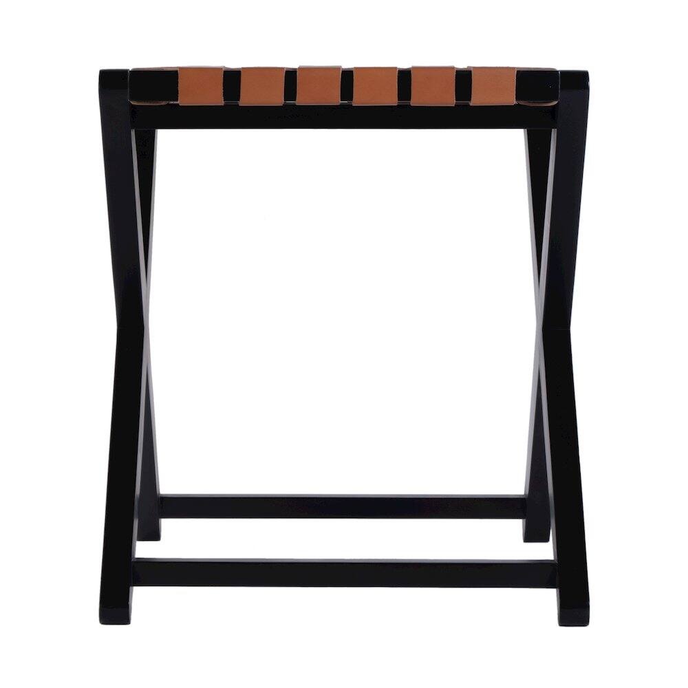 Angle. Butler Specialty - Cipriani 24 in. W Leather & Wood Luggage Rack - Orange,Black.