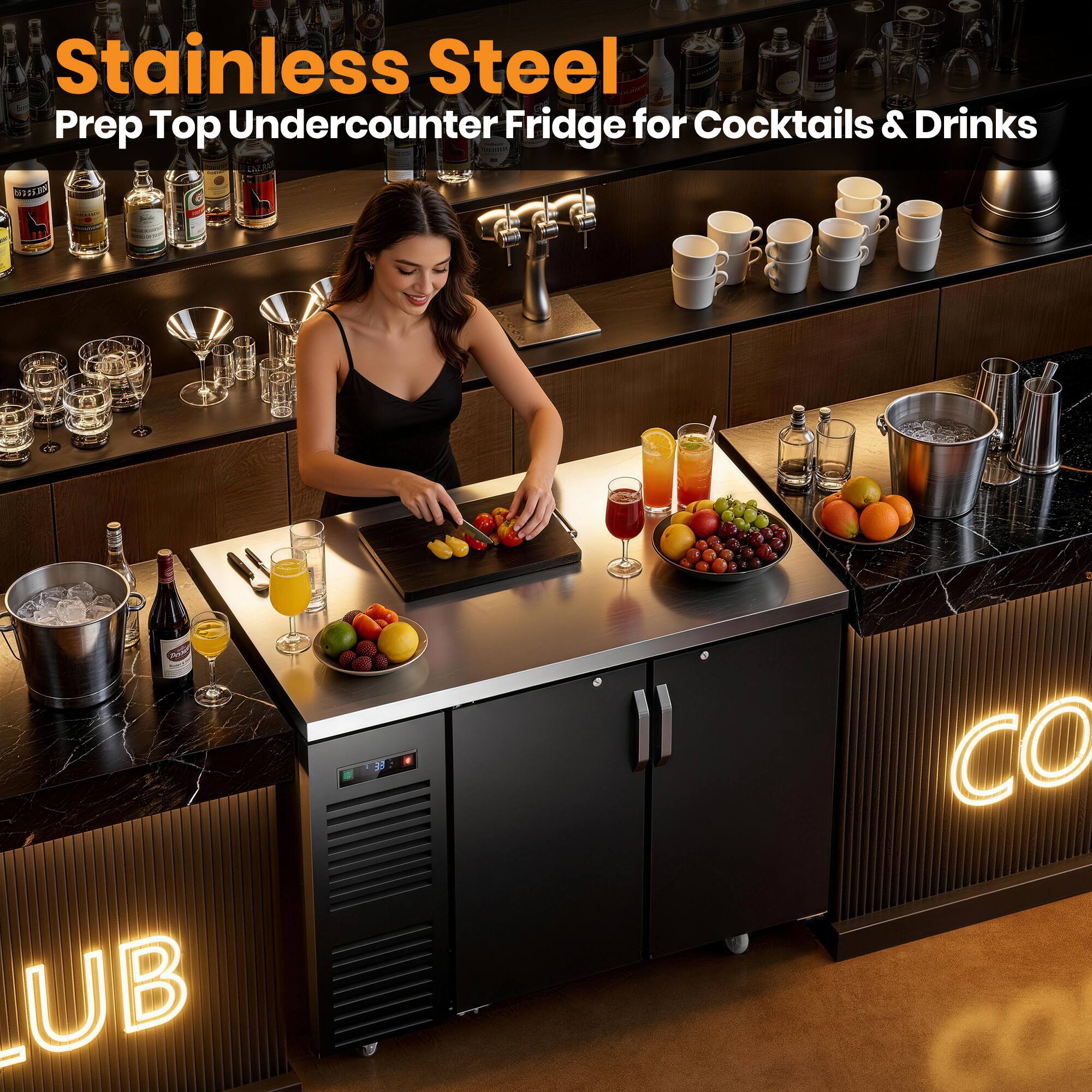Stainless Steel Prep Top Undercounter Fridge for Cocktails & Drinks