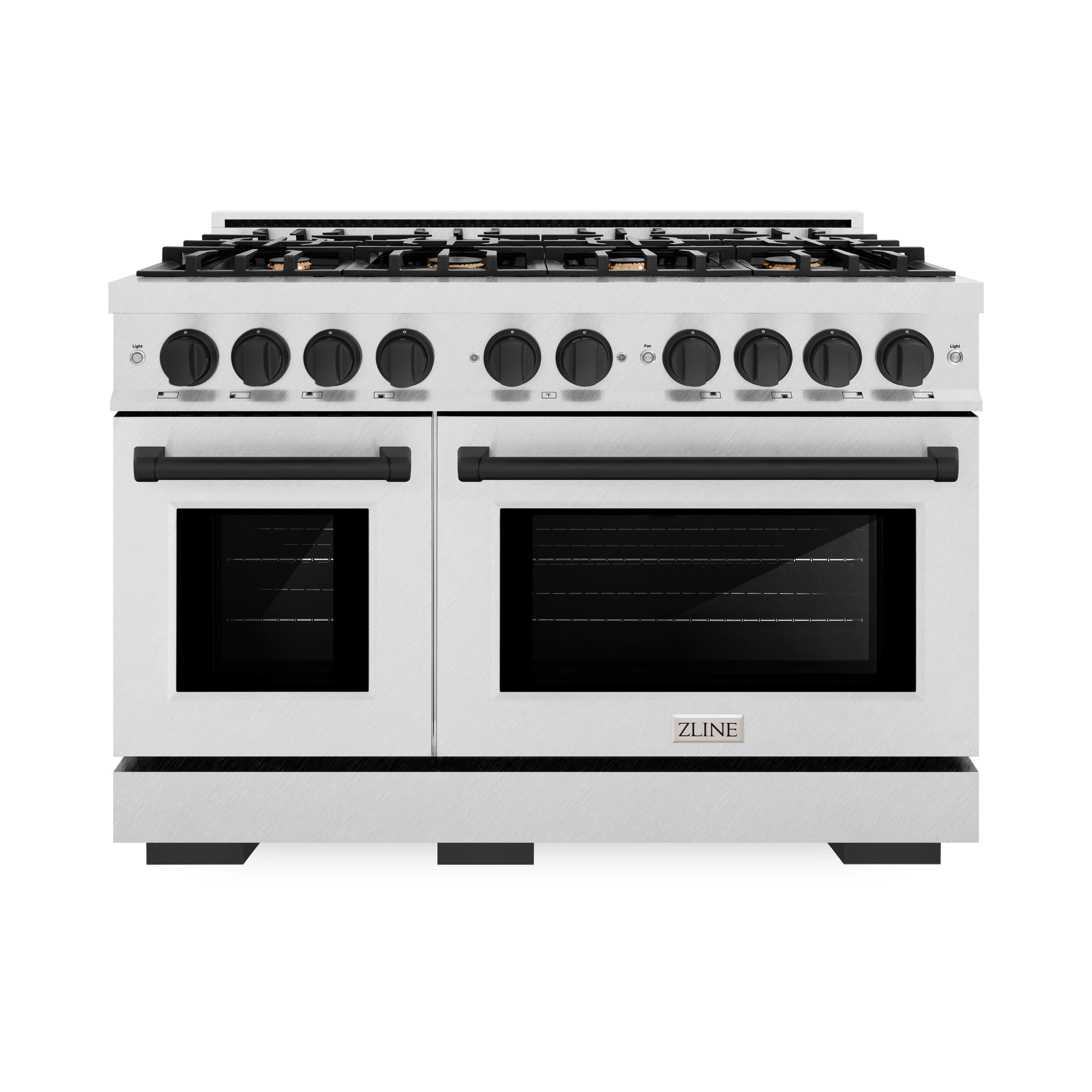 Front. ZLINE - ZLINE Autograph 48 in. Freestanding Select Satin Steel Gas Range w/ 8 Burners & Black Accents - Satin Stainless Steel.