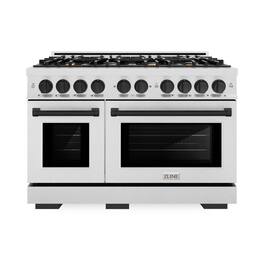 ZLINE - Autograph 48 in. Freestanding Select Satin Steel Gas Range w/ 8 Burners & Black Accents - Satin Stainless Steel