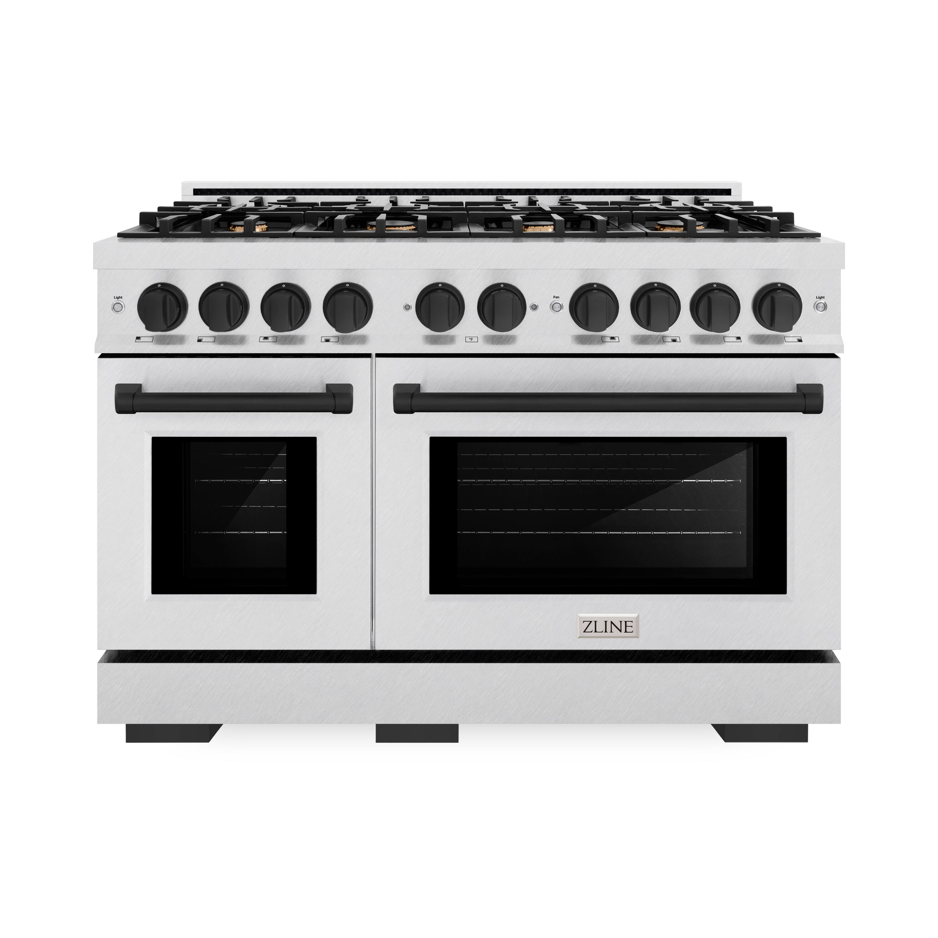 Front. ZLINE - ZLINE Autograph 48 in. Freestanding Select Satin Steel Gas Range w/ 8 Burners & Black Accents - Satin Stainless Steel.