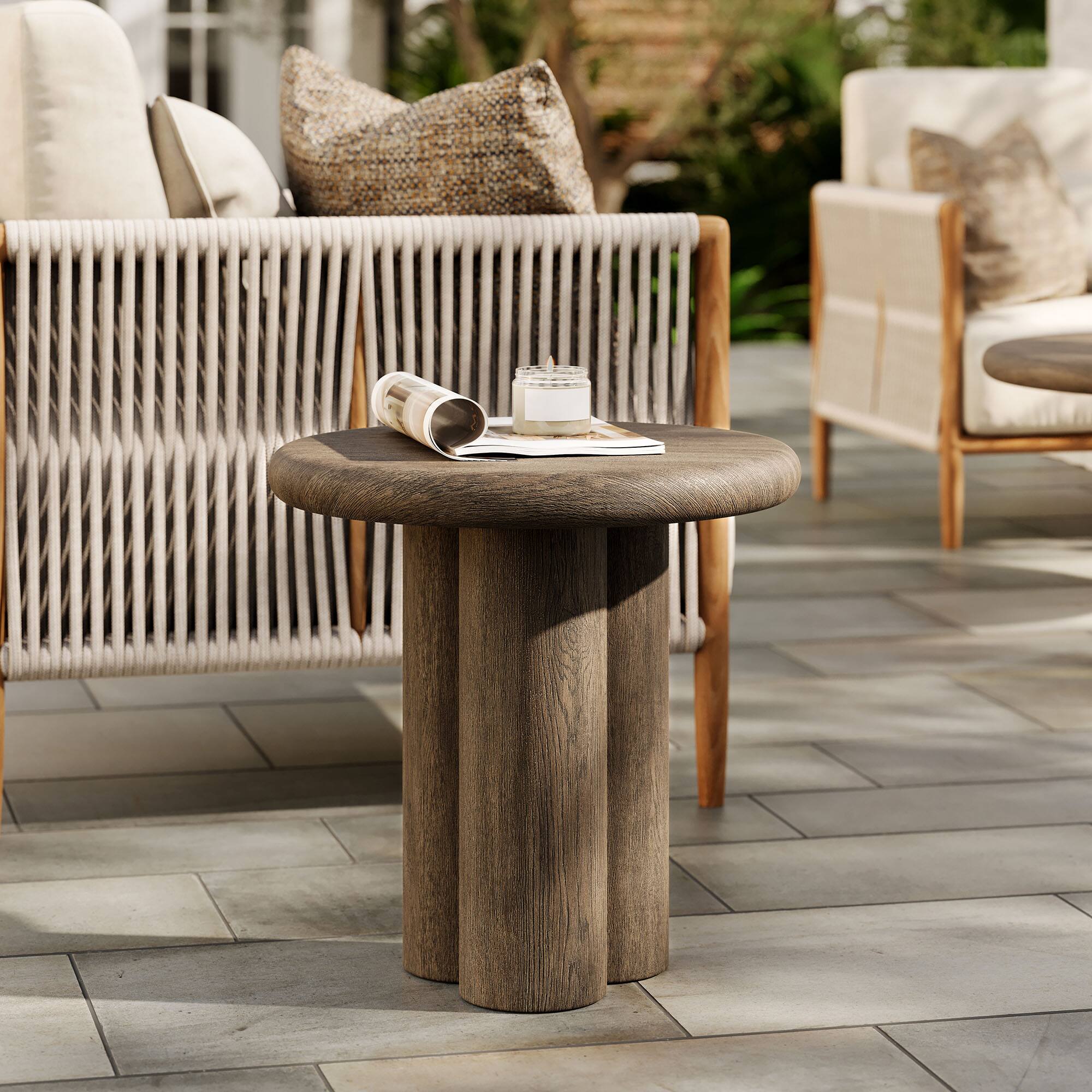 Alt View 1. Modway - Tori 20 Inch Round Indoor and Outdoor Side Table by Modway - Weathered Walnut.