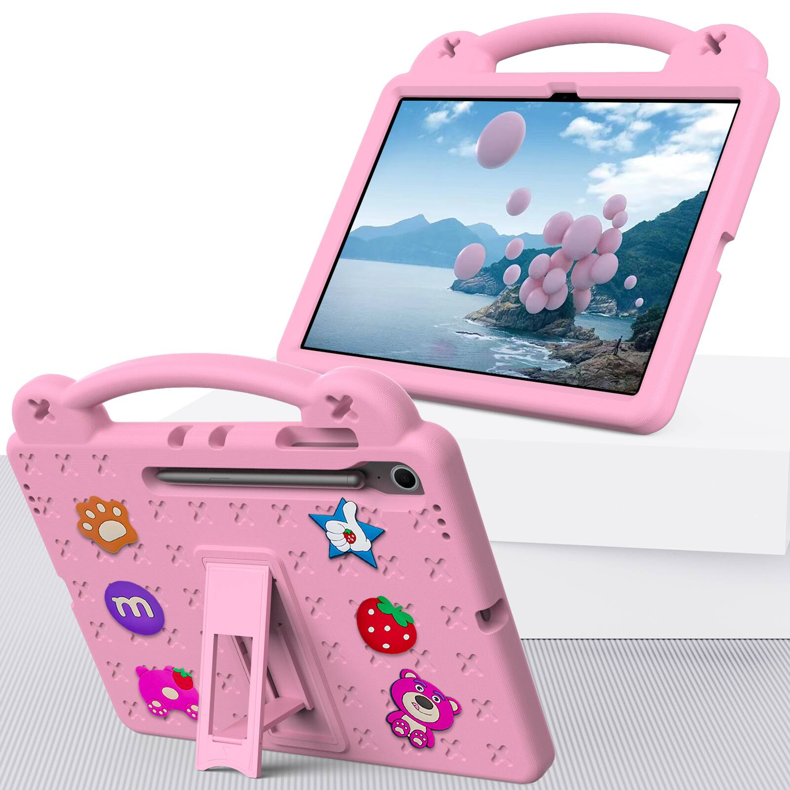 Alt View 4. Dteck - For Samsung Galaxy Tab S10 FE+ 2025 13.1'' Cute Cartoon Kid Case Built-in Kickstand Handle Grip Shockproof Cover - Pink.