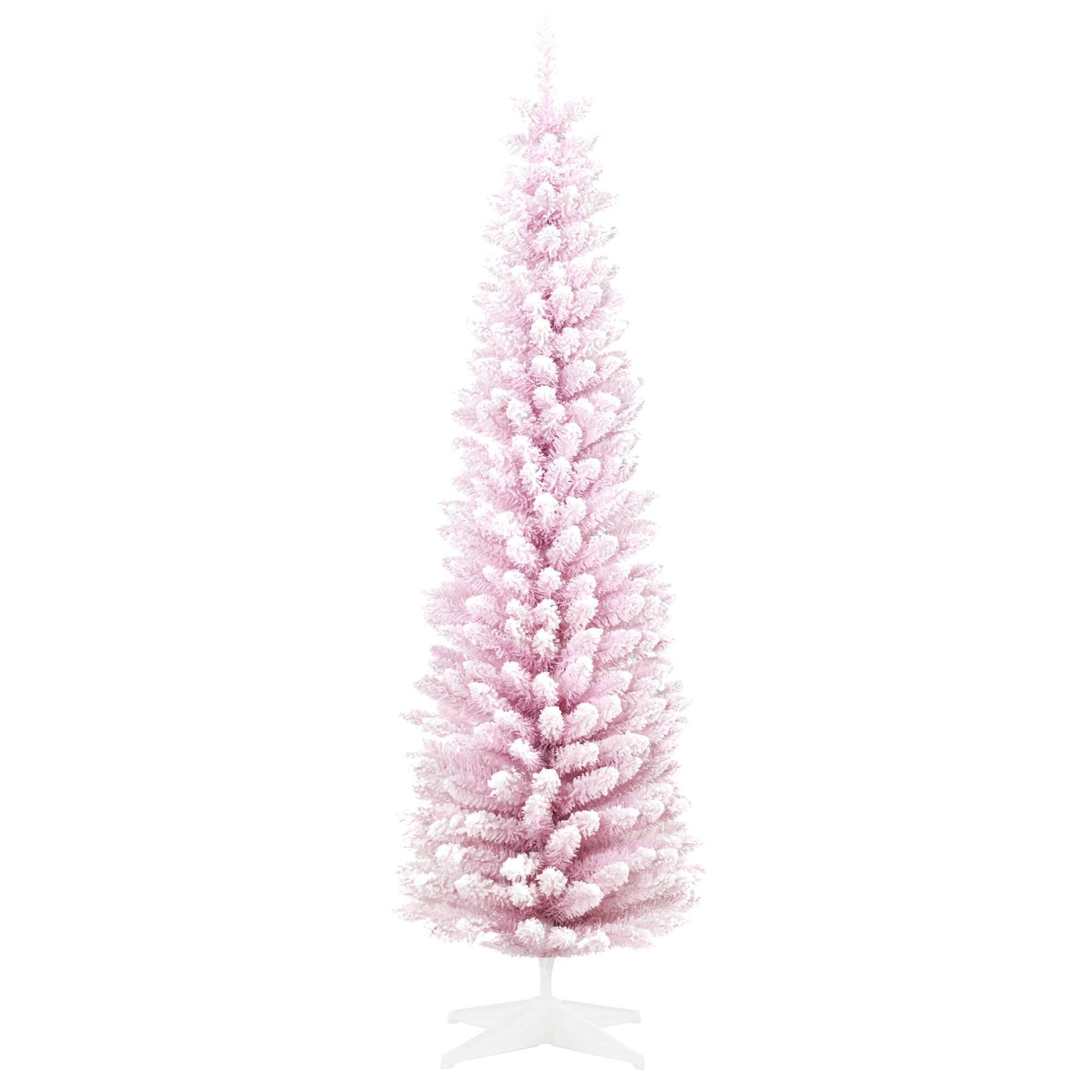 Alt View 6. BreeBe - 6 ft Snow Flocked Artificial Pencil Christmas Tree - Pink.