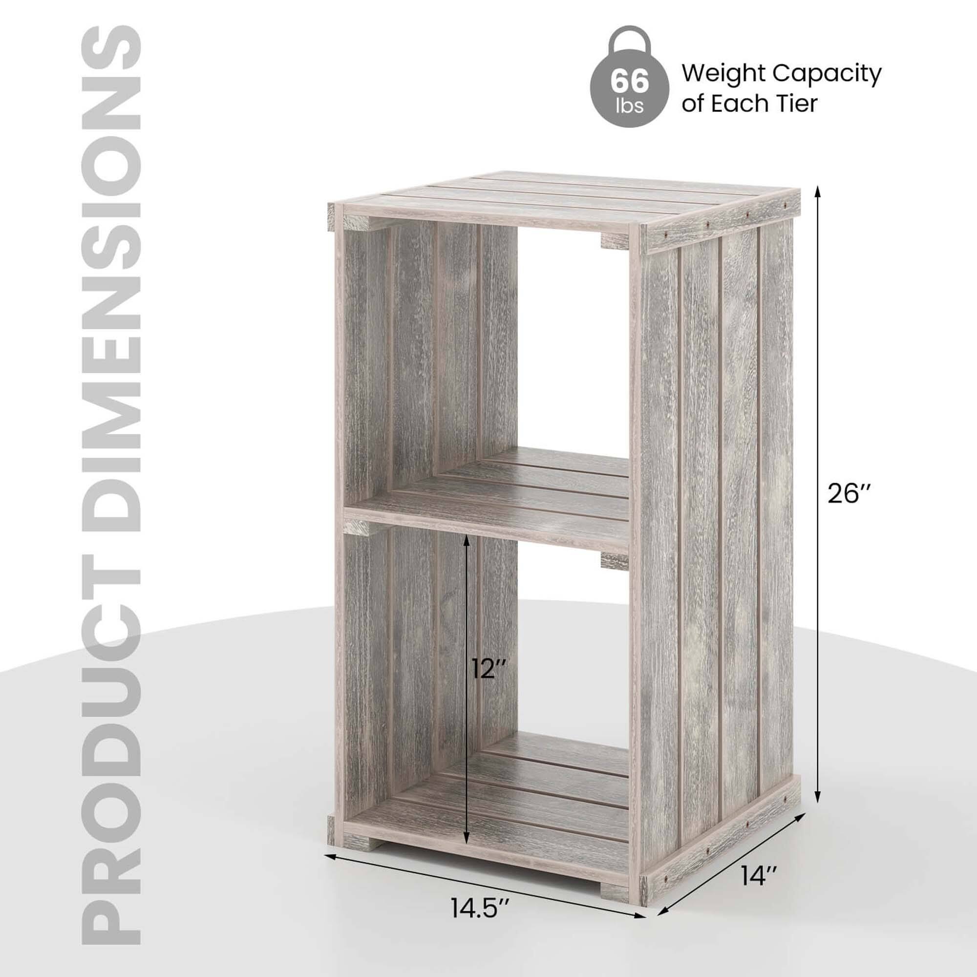 **PRODUCT DIMENSIONS**

- Width: 14.5"
- Depth: 14"
- Height: 26"
- Shelf Height: 12"

**Weight Capacity of Each Tier: 66 lbs**