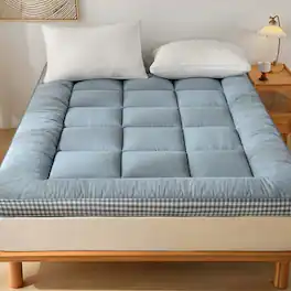 Shatex - 3D Quilted Full Mattress Topper with Thickened, Soft Filler, Skin-Friendly and Breathable for All Seasons - Blue