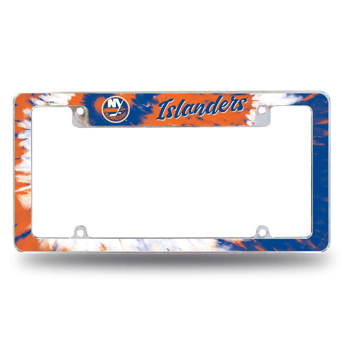 New York Islanders Chrome Metal License Plate Frame with Bold Tie Dye Design