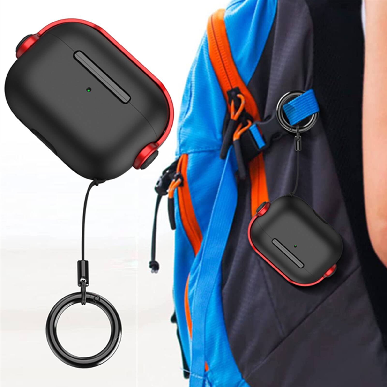 Angle. Dteck - For Apple Airpods 4th Gen Secure Lock Shockproof Protective Case+Lanyard Keychain and Clean Pen - Purple.