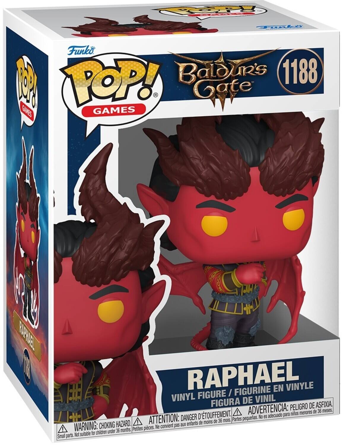 Funko POP! Games  
Baldur's Gate  
1188  
Raphael  
Vinyl Figure / Figurine en Vinyle / Figura de Vinil  
Warning: Choking Hazard. Small parts. Not suitable for children under 36 months.  
Attention: Danger d'étouffement. Petites pièces. Ne convient pas aux enfants de moins de 36 mois.  
Advertencia: Peligro de asfixia. Piezas pequeñas. No es adecuado para niños menores de 36 meses.