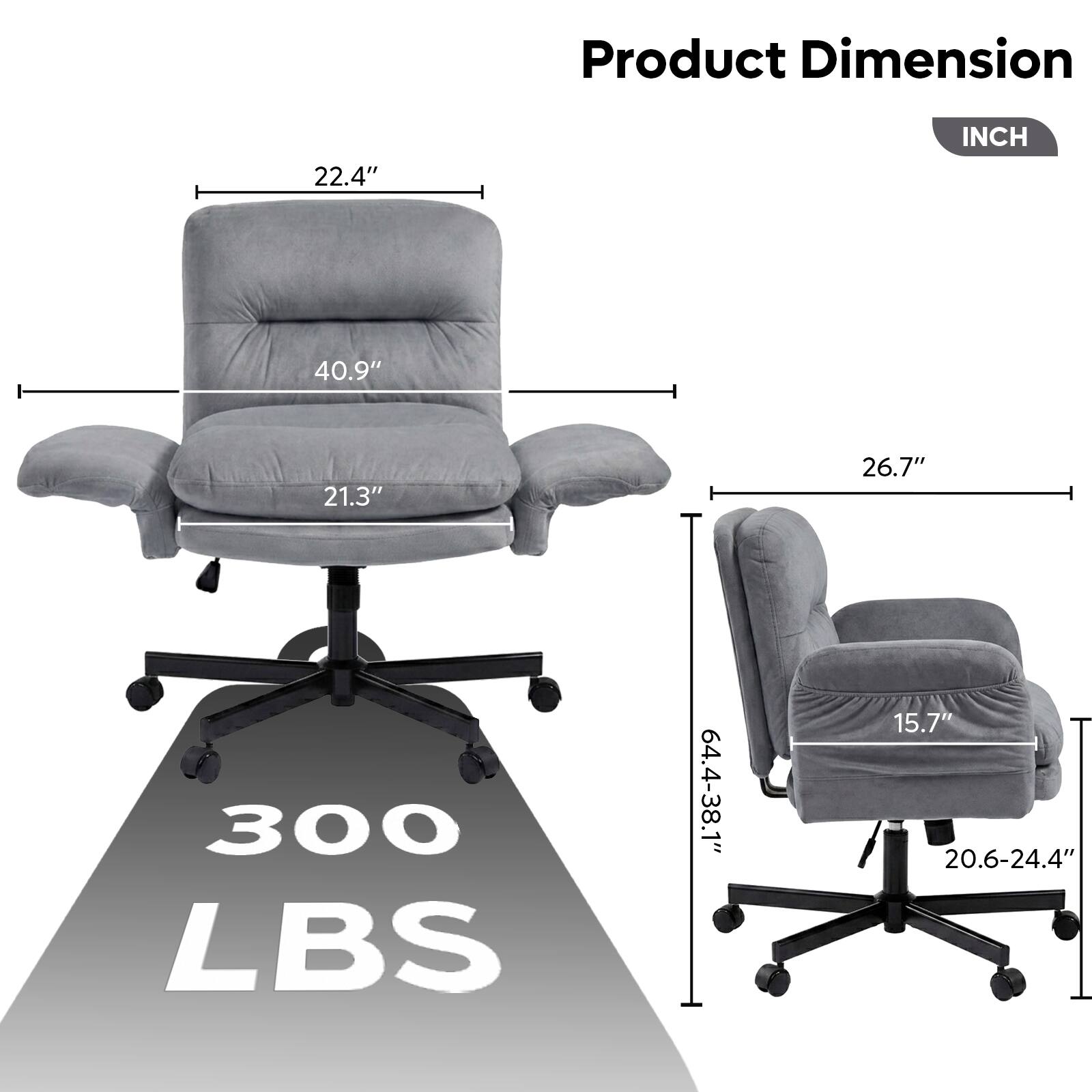 Product Dimension  
INCH  
22.4"  
40.9"  
21.3"  
26.7"  
300 LBS  
64.4-38.1"  
15.7" 20.6-24.4"