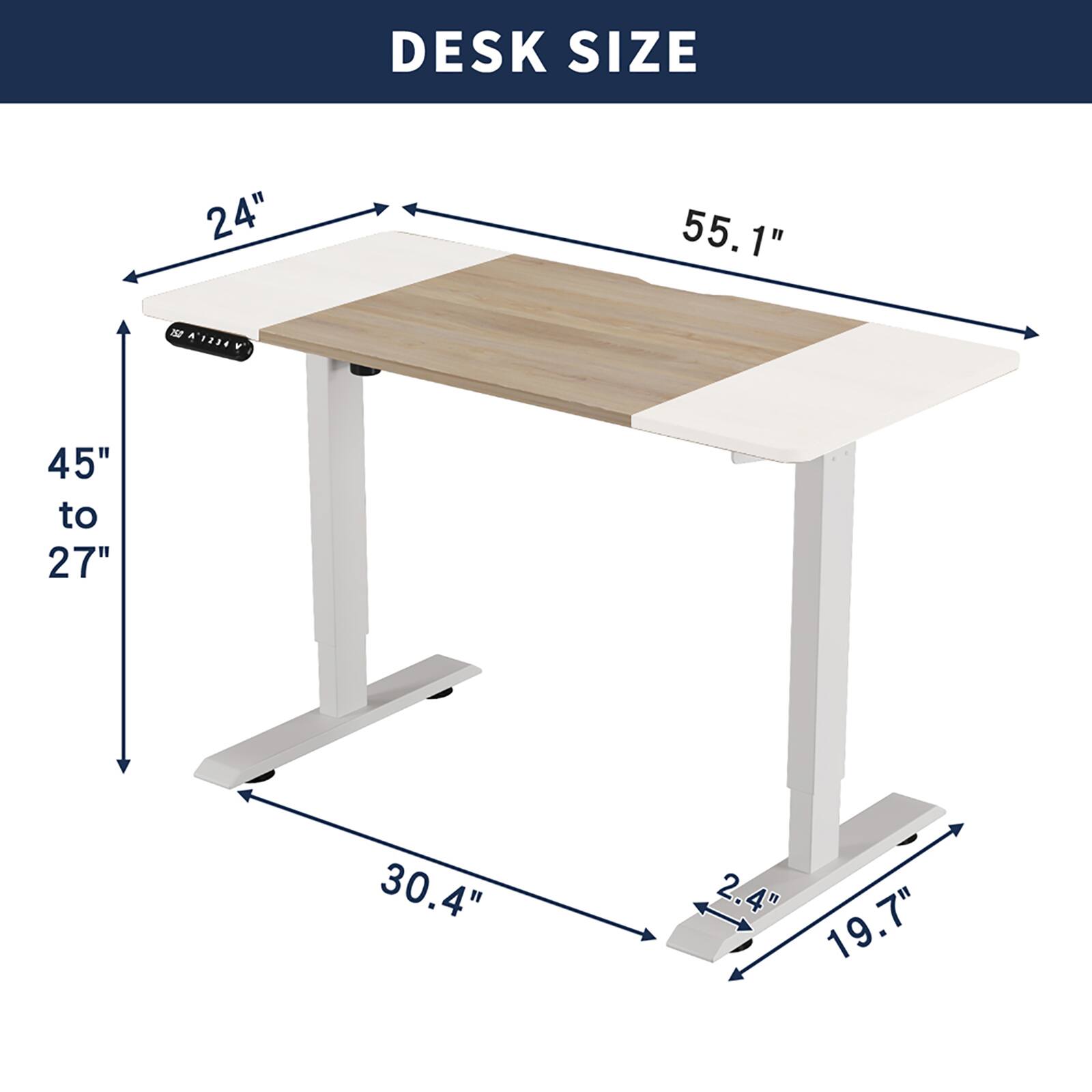DESK SIZE  
24" x 55.1"  
45" to 27"  
30.4"  
2.4"  
19.7"