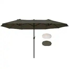 Spaco - 15Ft Extra Large Double-Sided Patio Umbrella, Crank for Deck, Lawn - Gray