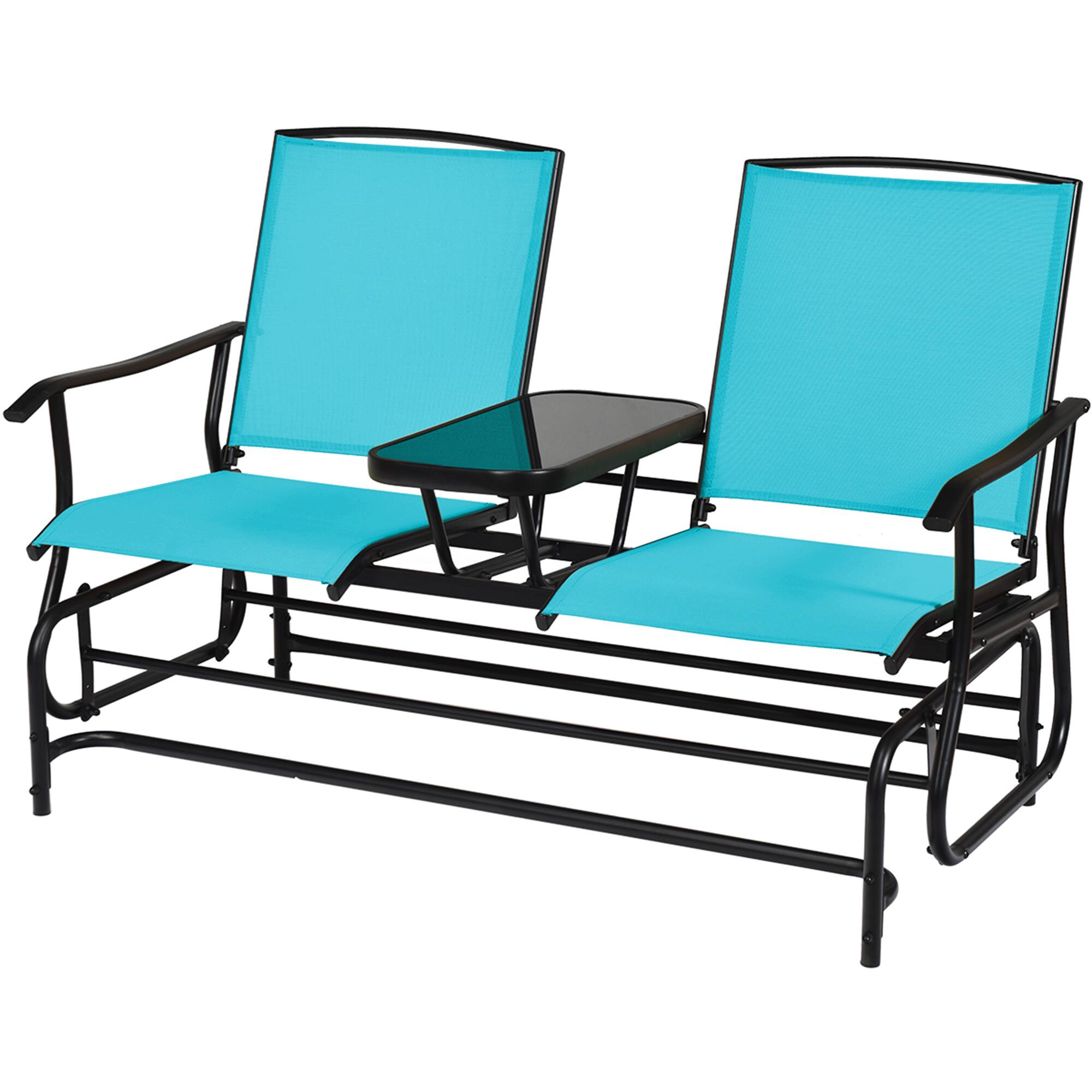Alt View 4. Gymax - Gymax Patio 2-Person Glider Rocking Char Loveseat Garden w/ Tempered Glass Table Turquoise - as pic.
