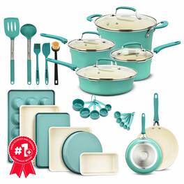 Bakken- Swiss - 6-Cup Muffin Pots & Pans Set Non Stick Ceramic, 23-Piece Cookware & Bakeware Sets Free of PFAS, PFOA, lead, & cadmium - Aqua
