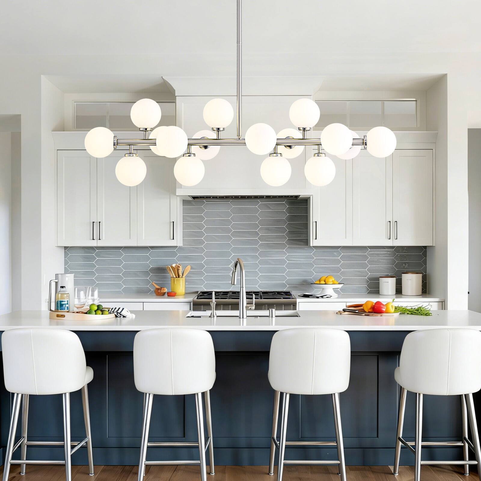 Alt View 1. Siljoy - 39.4" Satin Nickel 16-Light Linear Sputnik Chandelier, Modern Adjustable Pendant for Dining Room Kitchen Island - Nickel.