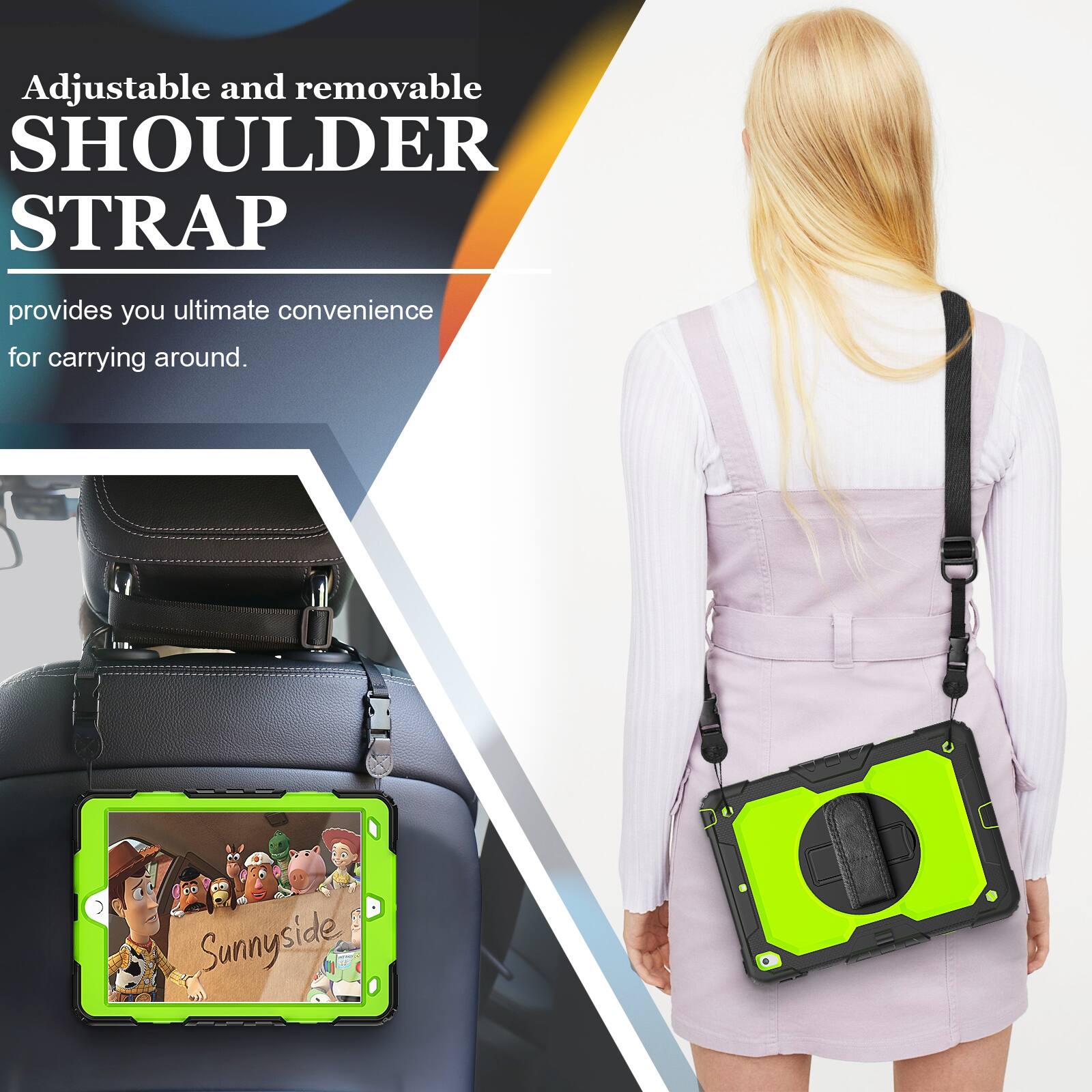 Adjustable and removable SHOULDER STRAP provides you ultimate convenience for carrying around. Sunnyside