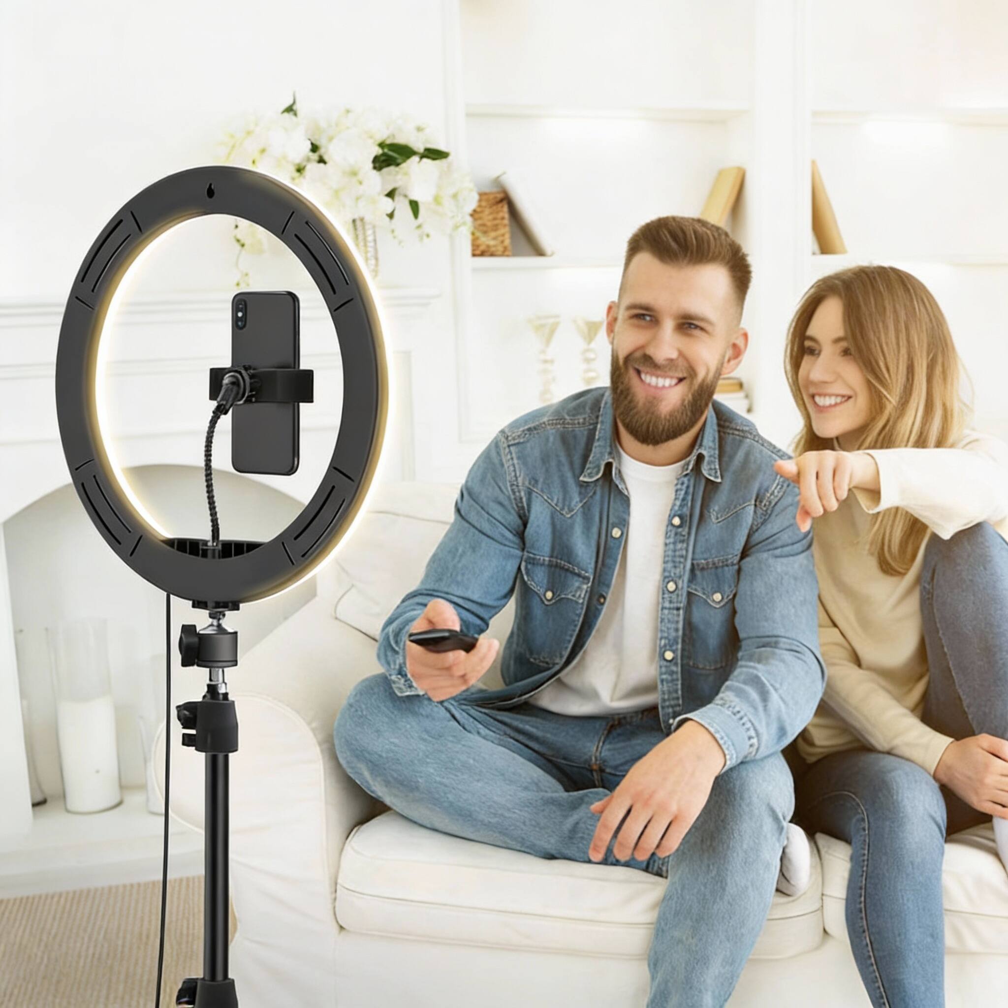 Alt View 1. METALTON - 3 Ring Light With Stand Tall And 2 Phone Holder Tripod For 3 Cct Mode Color Modes Remote Shutter Desk Great... - 10.2in.