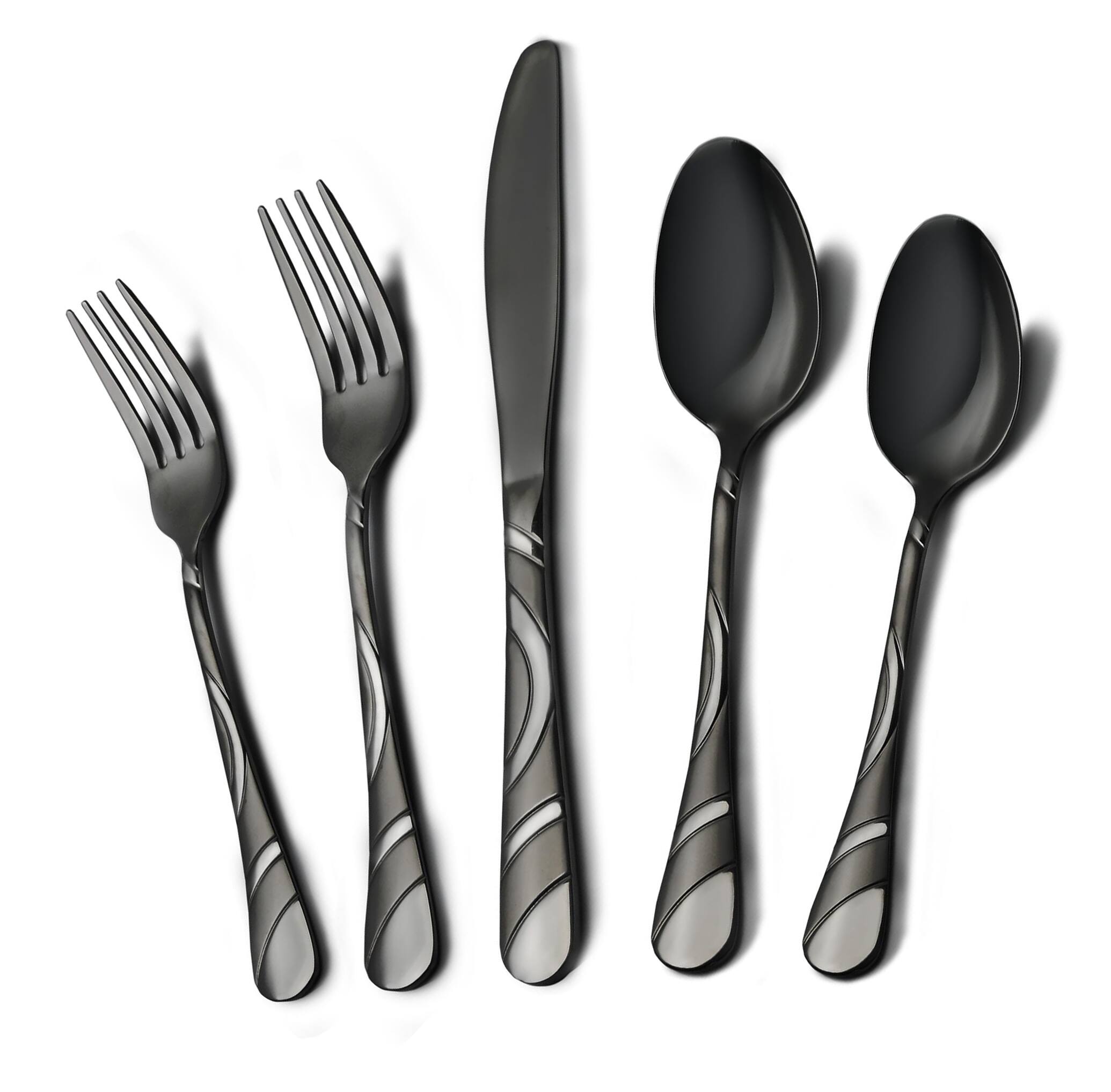 Dazzed Corner - 18/0 Stainless Steel 40-Piece Frosted & Mirror Finish Flatware Set,Set for 8 - Black