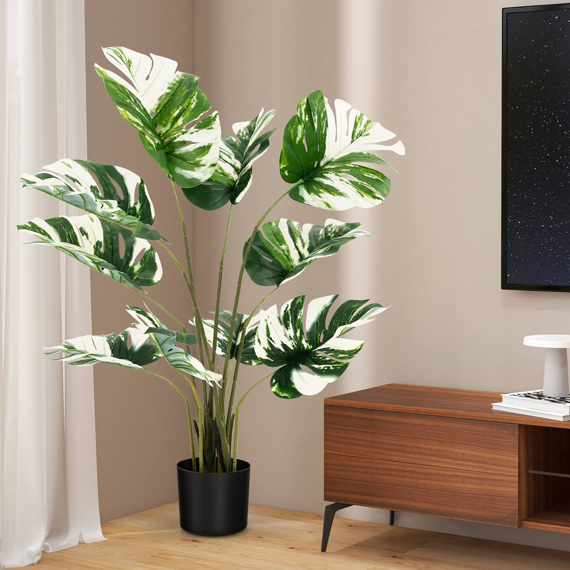 Alt View 3. Gymax - Gymax 4FT Artificial Monstera Deliciosa Tree 2-Pack Fake Plant Faux Tree for Decor - Green + White + Black.