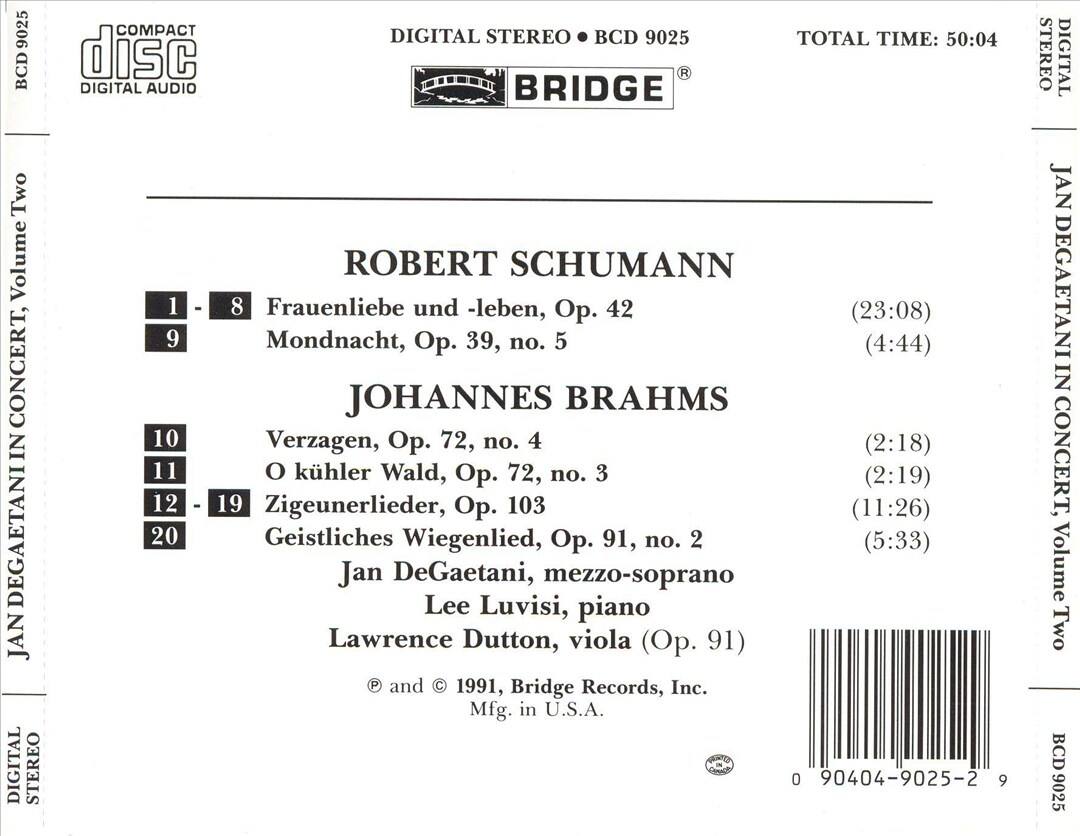 Back. Jan Degaetani In Concert, Volume Two [CD].