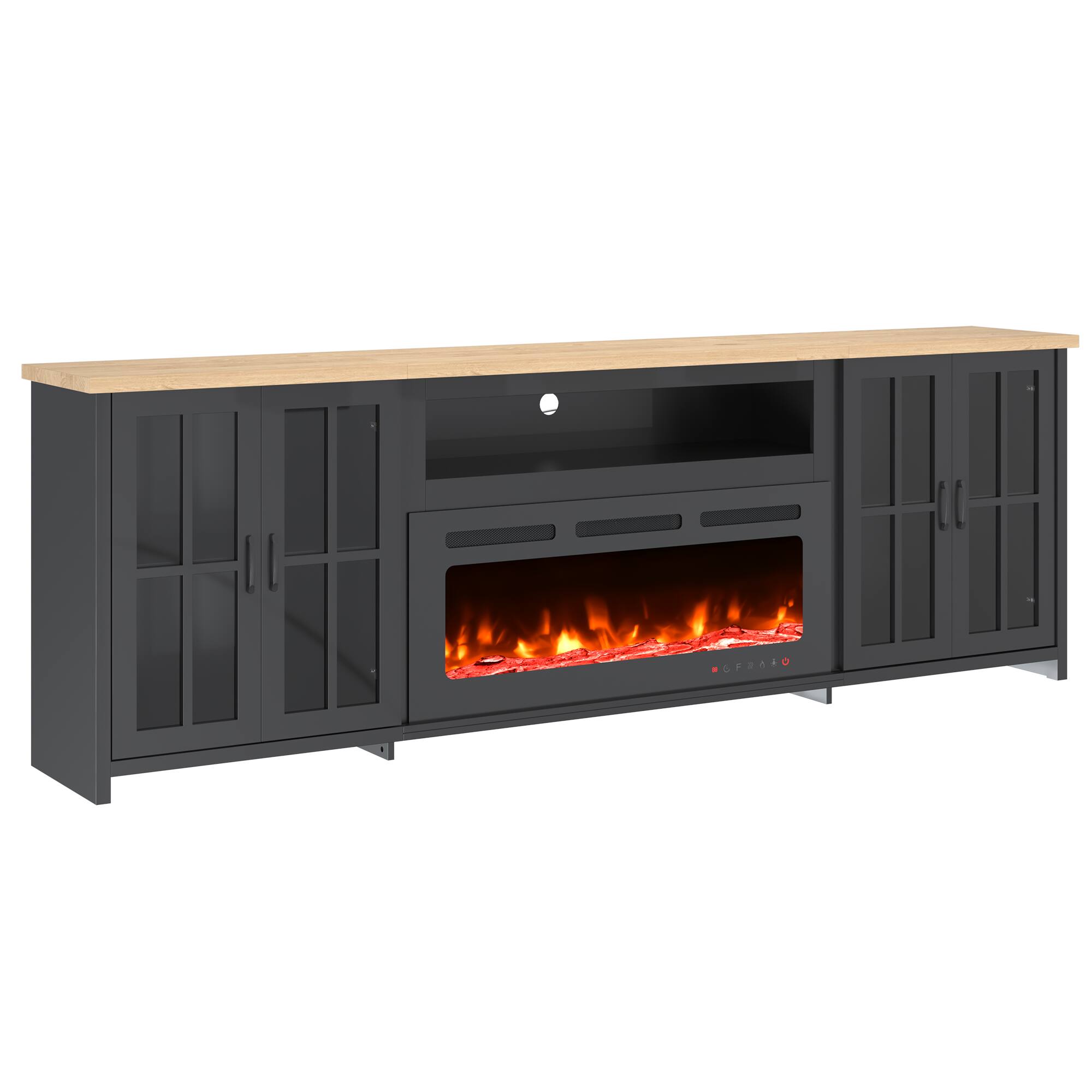 Alt View 6. U-HOMY - 97" Fireplace TV Stand with 42" Electric Fireplace, Glass Door Media Console with LED Lights - Black.