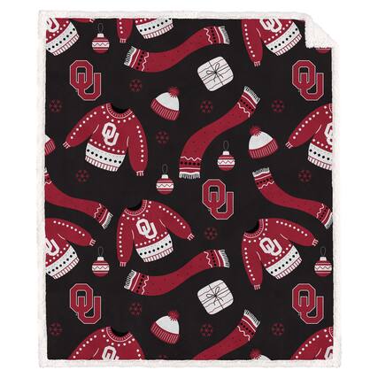 Front. Pegasus - Oklahoma Sooners 60" x 70"-Ugly Sweater Flannel Fleece Sherpa Blanket - Multicolor.