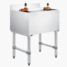 VEVOR - Commercial Ice Bin, 65.1 Qt Max Capacity, 24 x 19 x 33 Inch Stainless Steel Ice Chest with Sliding Lid and Bottle - Silver