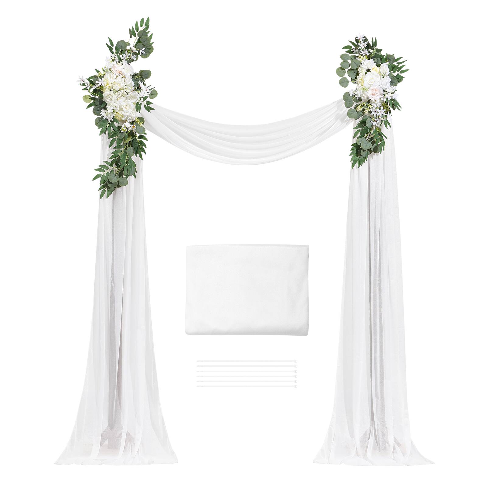 Alt View 5. VEVOR - Artificial Wedding Arch Flowers Kit, White Wedding Arch Flowers with Drapes Kit (Pack of 3) - 2 Pcs Floral Arrangement - White.