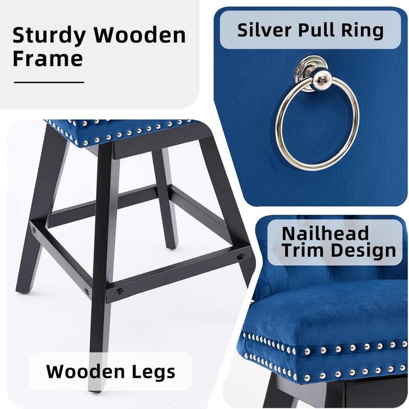 Sturdy Wooden Frame  
Silver Pull Ring  
Nailhead Trim Design  
Wooden Legs