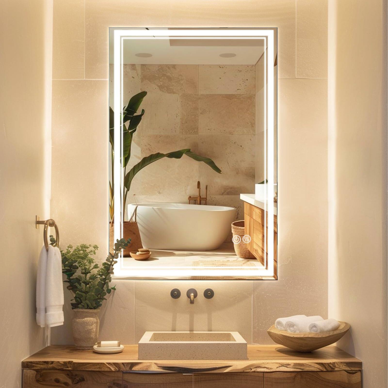 Earthley Blooms - 24'' X 36'' Led Bathroom Mirror With Backlit Front 3 Colors Lights Mirrors Smart Wall-mounted Vanity Ligh - 36"L x 24"W