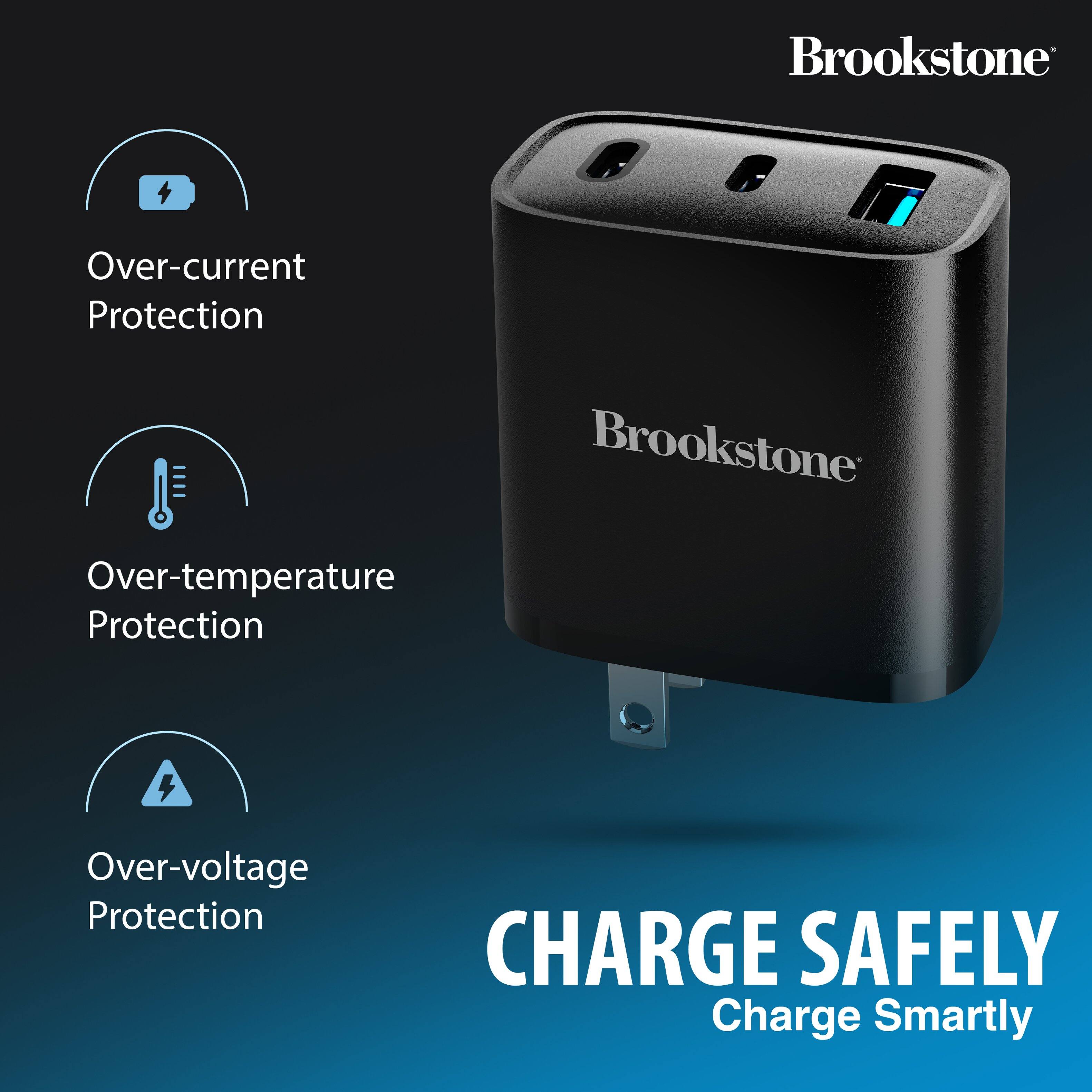 Brookstone Over-current Protection Over-temperature Protection Brookstone Over-voltage Protection CHARGE SAFELY Charge Smartly